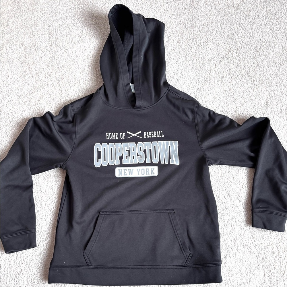 Cooperstown New York Baseball Hoodie, Black, Youth Large